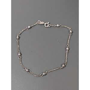 MWS‎ Sterling Silver 925 Round Bead Station Figaro Chain Bracelet 9 inch